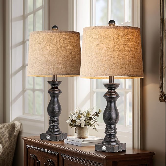 24.5" Table Lamp Set of 2, Rustic Farmhouse Bedside Lamps - Image 7