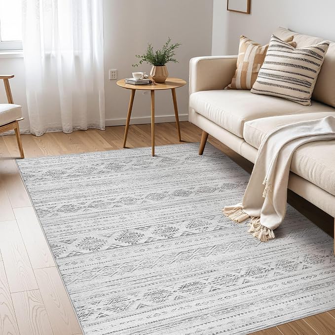 Nakagishi Boho 4x6 Area Rug Living Room Rugs Machine Washable Dark Gray | Soft by NakagishiAreaRug