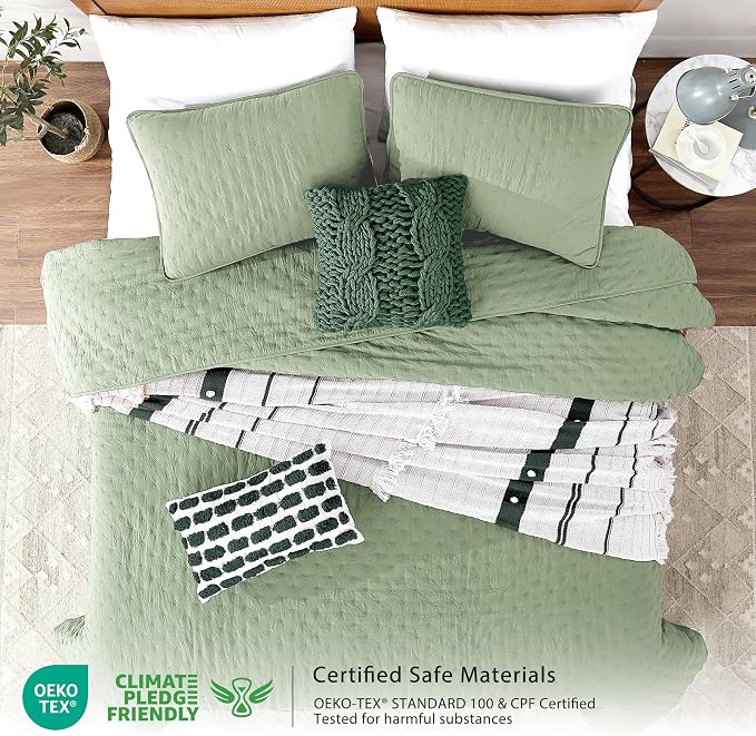 ROARINGWILD Sage Green Twin Size Quilt Bedding Set, Lightweight Soft Bedspread - Image 2
