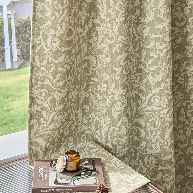 jinchan Sage Floral Blackout Curtians 72 Inch Vintage Grommet 2 Panels | Room - Image 4