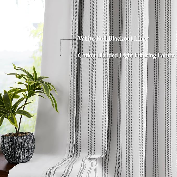 ZJDECOR Black White Striped Modern Full Blackout Curtain Panels, Isolate Light - Image 2