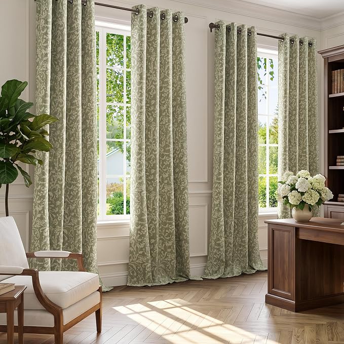 jinchan Sage Floral Blackout Curtians 96 Inch Vintage Grommet 2 Panels | Room - Image 7