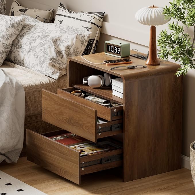 Modern Nightstand Set of 2 23.8" Walnut Nightstands - Image 4