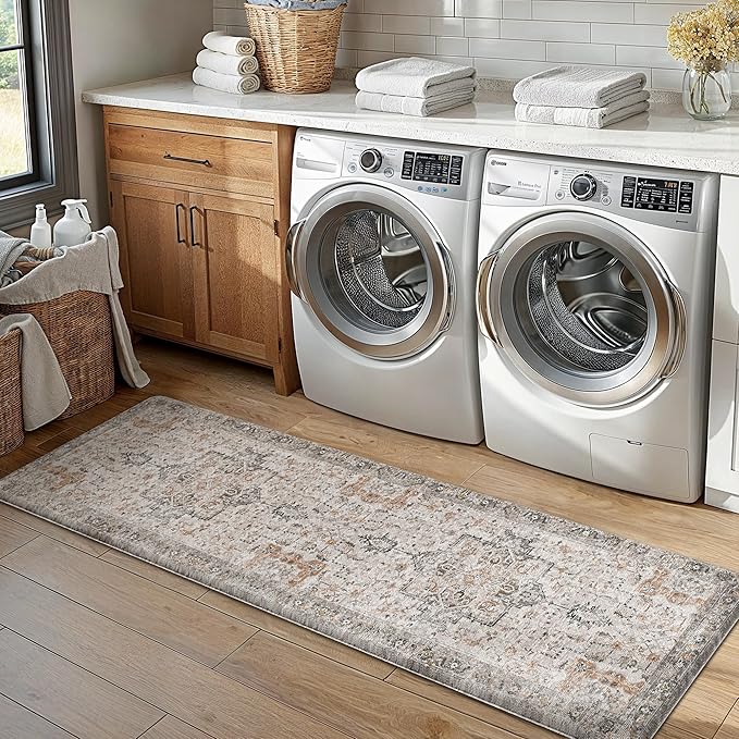 GENIMO 17.3"x59"-0.47 thick Kitchen Mats for Floor, Washable Anti Fatigue Mat for Cushioned, Ergonomic Comfort Foam kitchen Rugs, Non Slip Standing Mat for Home, Sink, Office, Laundry, LightTaupeBrown