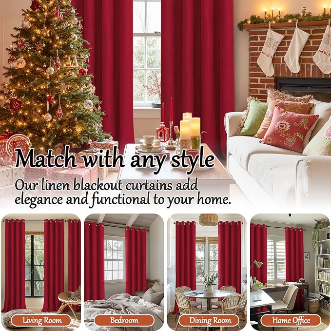 Red Linen Blackout Curtains for Bedroom - Image 7
