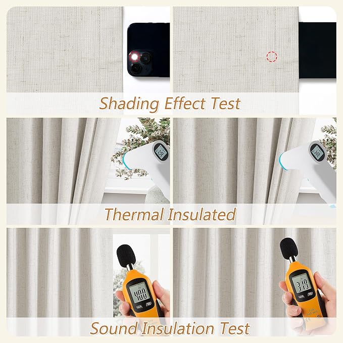 100% Blackout Linen Curtains for Bedroom 90 inches Long, Thermal Insulated Room - Image 5