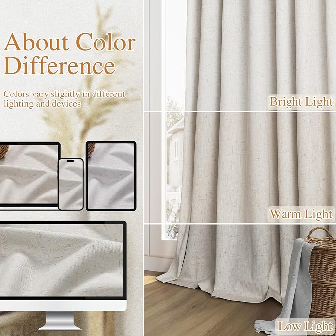 Light Beige 100% Blackout Curtains 84 Inch Long 2 Panels Set - Image 7