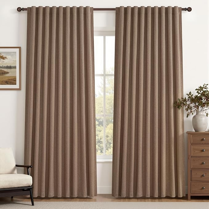 Rust Brown Blackout Curtains 60 Inches Extra Wide Linen 90 Inch Length by QJMYDECO