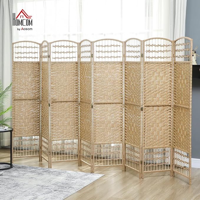 HOMCOM 8 Panel Room Divider, Folding Privacy Screen, Natural | Room Separator - Image 2