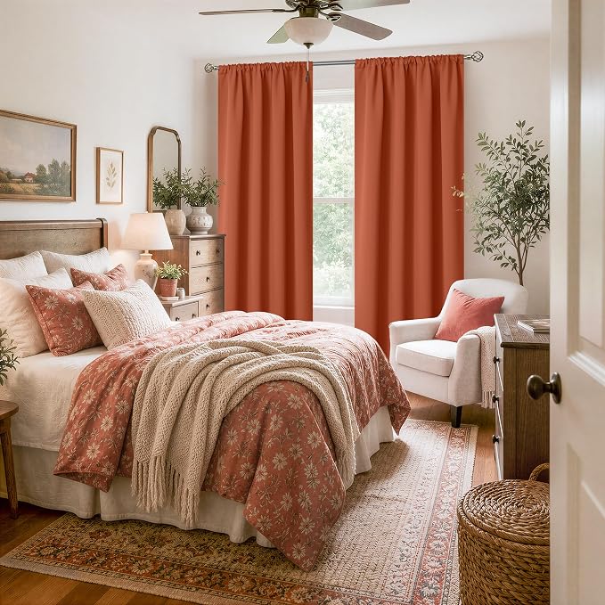 BGment Terracotta Blackout Curtains 84 Inches Long Rod Pocket | Room Darkening - Image 2