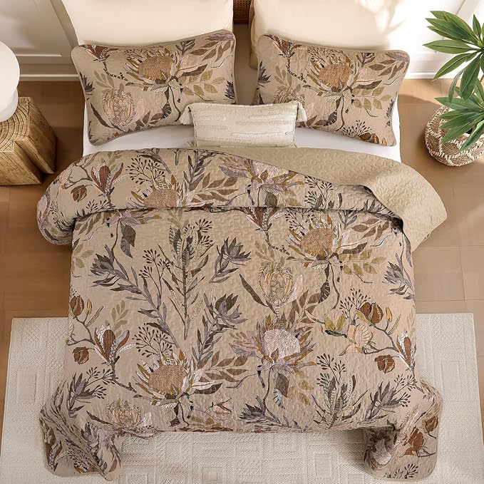 Dintszyayue Fall Quilt Queen Size Brown, Soft Microfiber Lightweight Farmhouse - Image 4