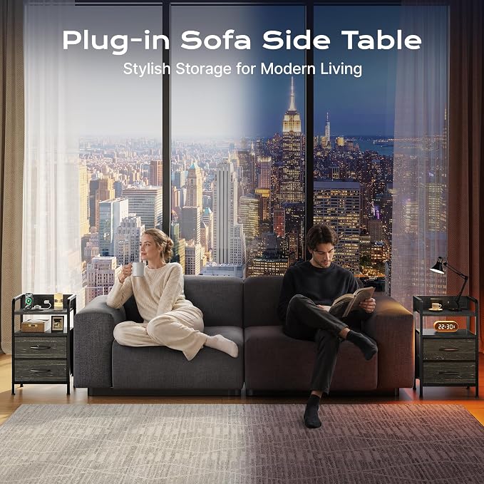 Huuger Nightstands Set of 2, Night Stand, Charging Station, USB-C Ports | 2 - Image 6