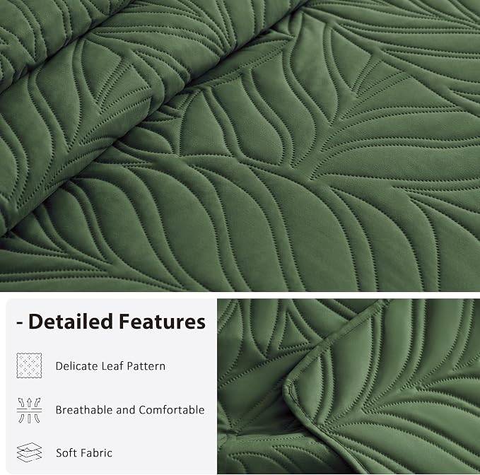 EXQ Home Quilt Set King Size Olive Green 3 Piece, Lightweight Soft Coverlet - Image 4