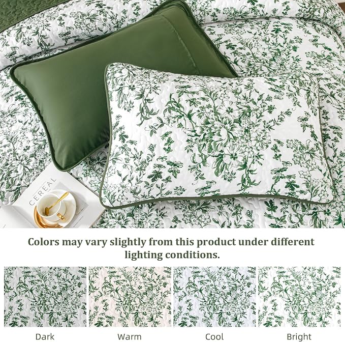 WONGS BEDDING Botanical King Quilt Bedding Set, 3 Pieces Bedspread, Polyester - Image 5