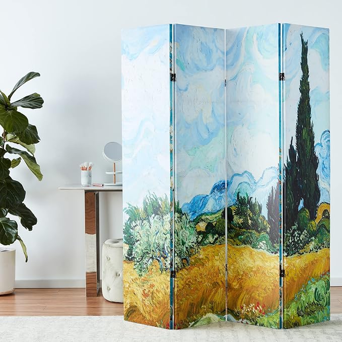 Red Lantern Double Sided Works of Van Gogh Canvas Folding Screen - Image 2
