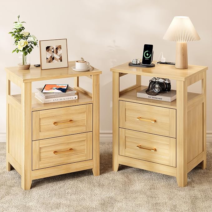 Decofy Farmhouse 2-Drawer Nightstand Set of 2 by Decofy