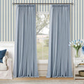 Light Blue Pinch Pleated Dual Layer Blackout Linen Curtains 102 Inches Long | by Twodrapes
