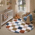 Checkered Round Rug 5ft for Playroom Soft Fluffy Shag Carpet | Machine Washable by PureCozy