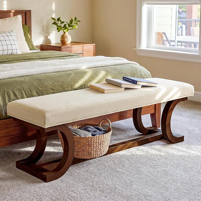 48-Inch Upholstered Bench, Solid Wood Entryway Bench by TribewoodbyTribesigns