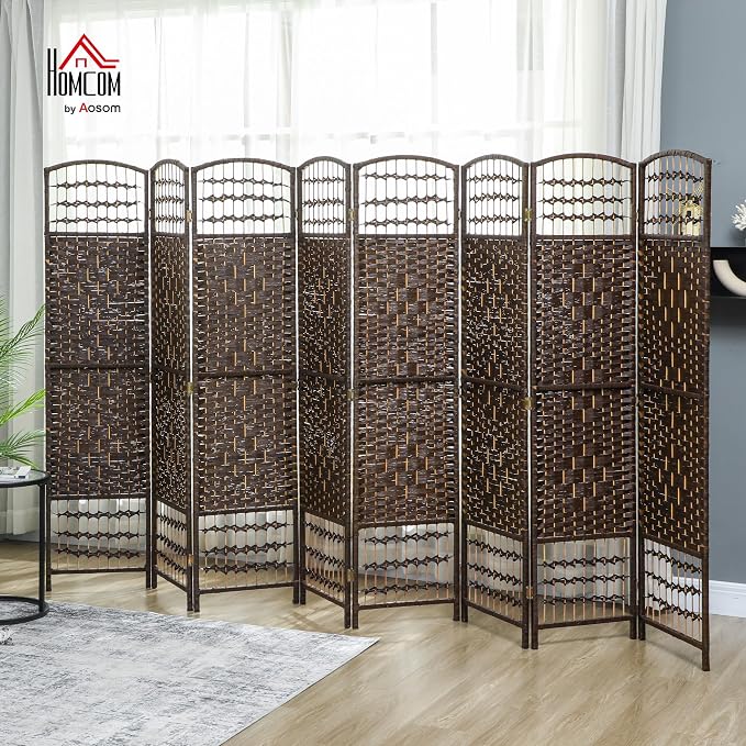 HOMCOM 8 Panel Room Divider, Folding Privacy Screen, Wave Fiber Freestanding - Image 2
