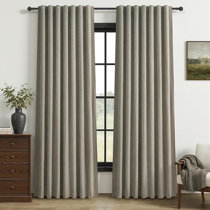 Grey Green Blackout Linen Curtains 84 Inches Long by QJMYDECO