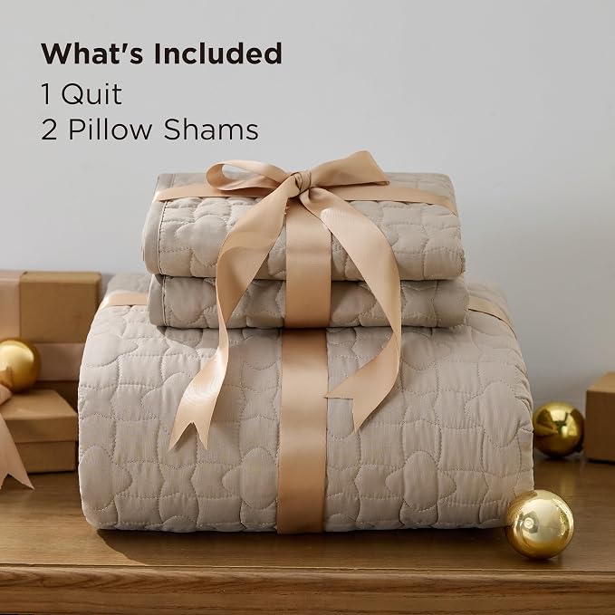 Bedsure King Size Quilt, Lucky Star Quilting Comforter Set, Taupe Bedspread | - Image 6