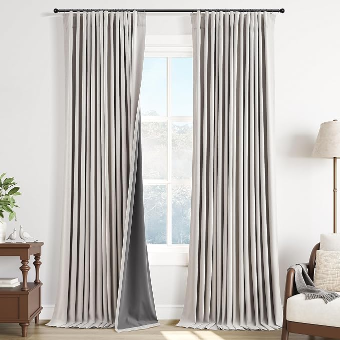 Cream Natural Linen 100% Blackout Curtains 90 Inches Long 2 Panel Sets Textured - Image 8