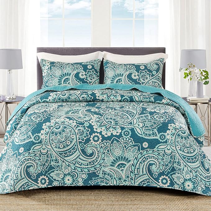 Whale Flotilla California King Size Quilt Set, Soft Boho Paisley Bedspreads | by WHALEFLOTILLA