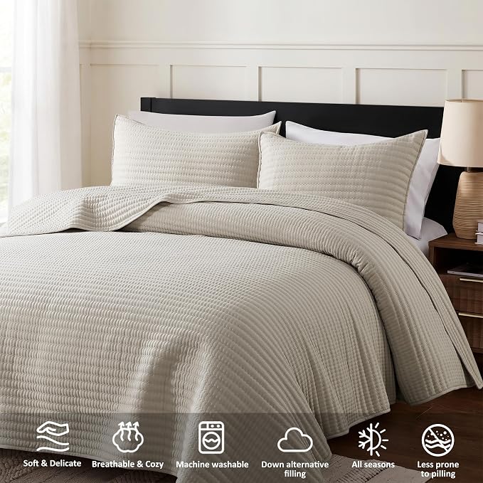 WDCOZY California King Size Quilt Set, 3 Pieces 118x106 inches, Channel - Image 3