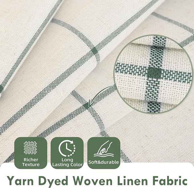 DriftAway 100% Blackout Plaid Linen Curtains W52xL96 Loden Green | 100% Blackout - Image 4