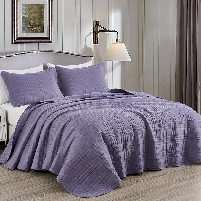 Chezmoi Collection Kingston Queen Size Bedspread Set, 3-Piece Dusty Purple by ChezmoiCollection