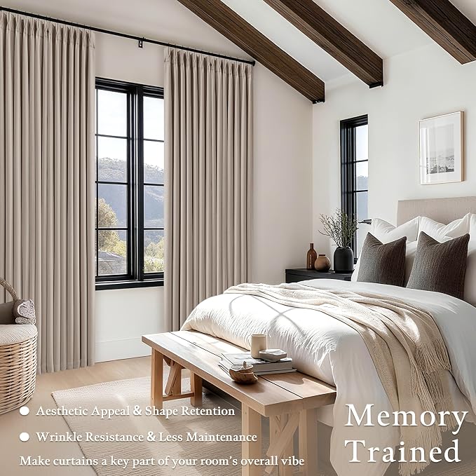 Pinch Pleated Blackout 105 Inch Bedroom Linen Curtains Burlywood Birch | - Image 5