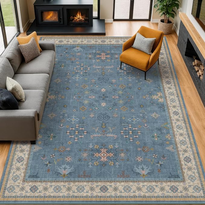 Blue Big Rugs for Living Room by HazoHaus