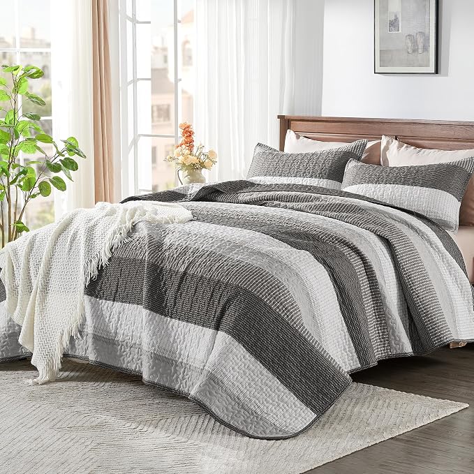 California King Quilt Set Dark Grey, 3 Pieces Bedspreads | Ultra Soft - Image 2