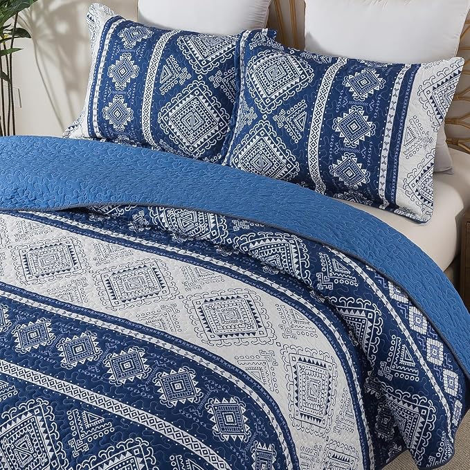 3-Piece Quilt Set Quilted Bedspread Garden Style Floral Printed Oversized - Image 3