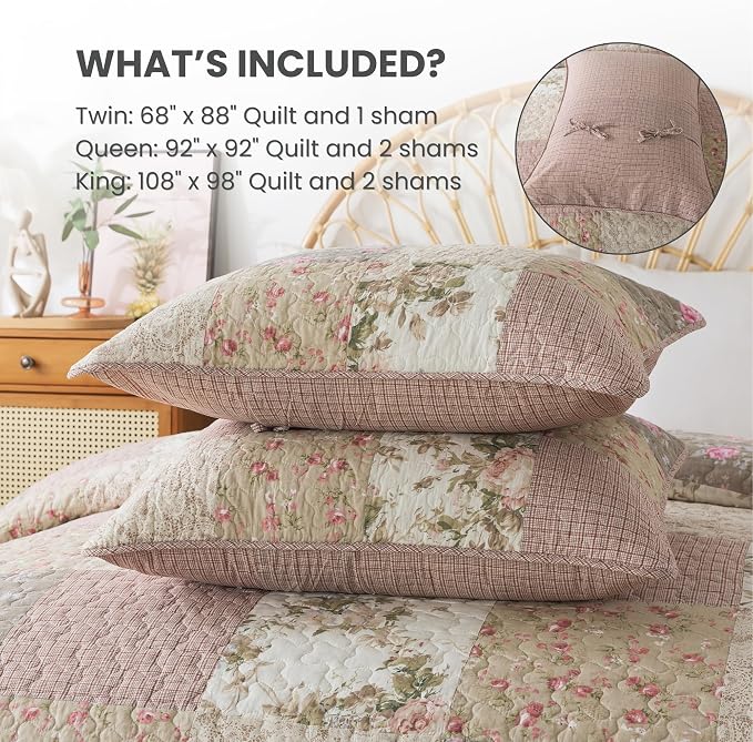 SLPR - Secret Garden Pink Patchwork Cotton Quilt Set, King - Image 6