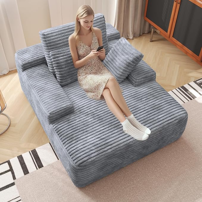Oversized Chaise Lounge Chair Indoor, Plush Corduroy Boneless Sofa Bed by SofaFurniture