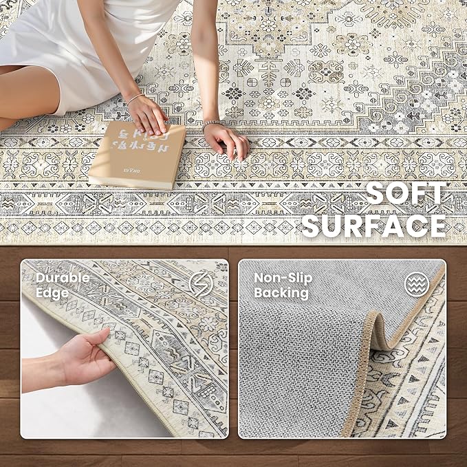 zesthome Washable Runner Rug 2.5x8 - Stain Resistant Entryway Rug,Ultra-Thin Kitchen Rugs, Anti Slip Backing Runner Rugs for Entrance Laundry Room Indoor Hallway (Beige,2.5'x8')