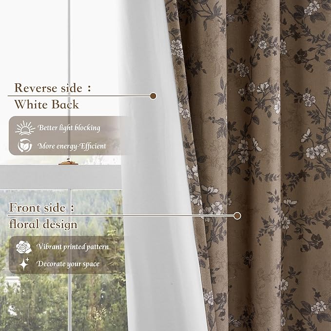 Floral 100% Blackout Linen Curtains 84 Inches - Image 5