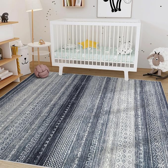 Nakagishi Boho 7x9 Area Rug Living Room Rugs Machine Washable Blue | Soft - Image 7