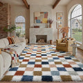 Checkered Area Rug 8x10 for Living Room Soft Fluffy Shag Carpet | Machine by PureCozy