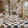 Checkered Area Rug 9x12 for Living Room Soft Fluffy Shag Carpet | Machine by PureCozy