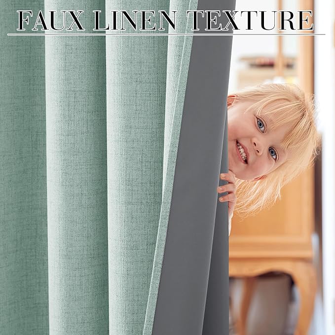 RYB HOME 100% Blackout Linen Textured Curtains 96 inches Long, Thermal - Image 3