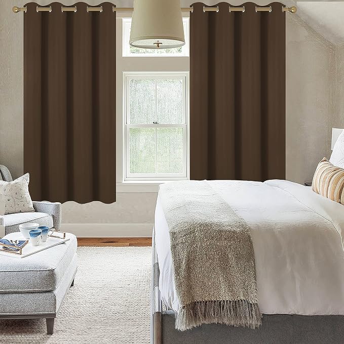 Diraysid Chocolate Brown Grommet Blackout Curtains - Image 4