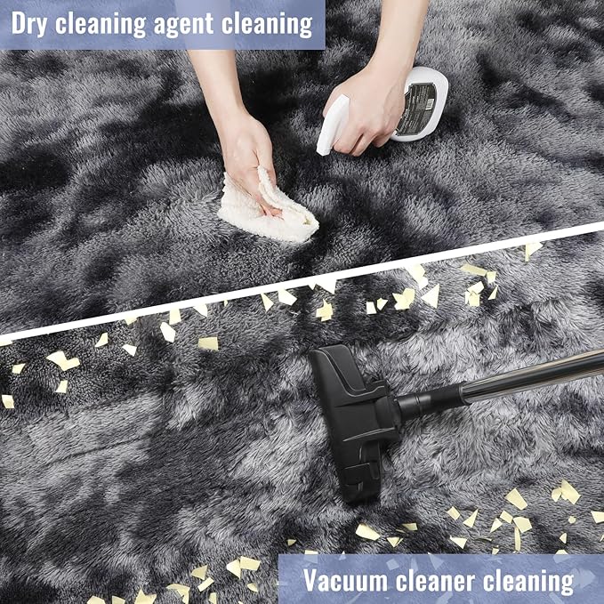 Abstract Soft Shaggy Rugs for Living Room 5x8 Ft, Tie-Dyed Grey Fluffy Rugs for - Image 6
