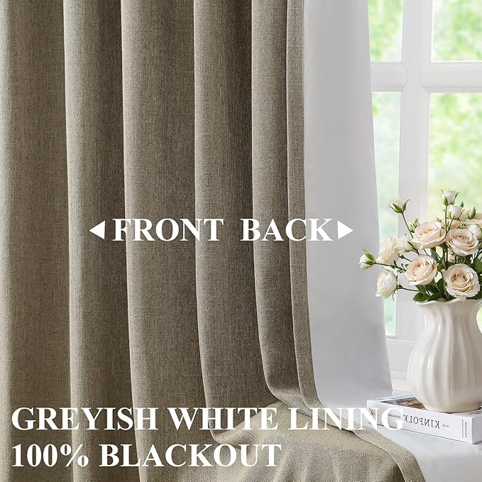 Vision Home Brown Linen Full Blackout Curtains 84 inch Length for Bedroom Living Room Darkening Soundproof Window Panels Thermal Insulated Rod Pocket Back Tab Farmhouse Drapes 56" Wx84 Lx2