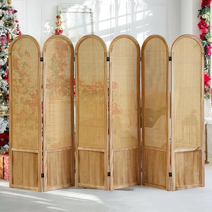 6 Panel Rattan Room Divider Screen, Boho Folding Privacy Screen | Decorative - Image 9