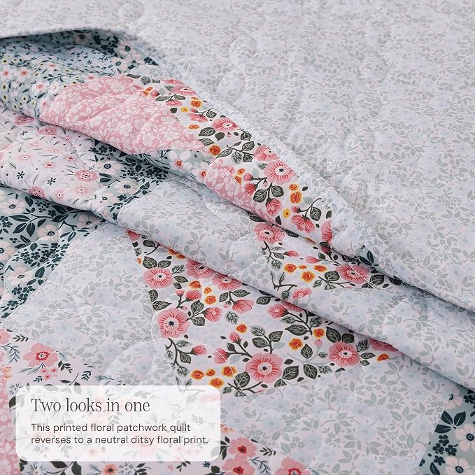 Twin/Twin XL Quilt Set-2 Pieces Soft Bedding Floral Patchwork Coverlet | All - Image 3