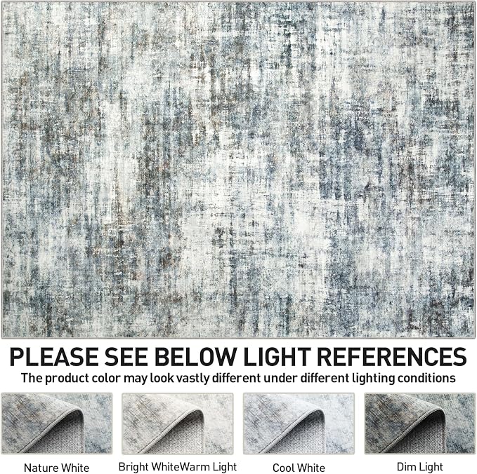8x10 Area Rugs for Living Room: Washable Abstract Blue Multi Badroom Carpet | - Image 7