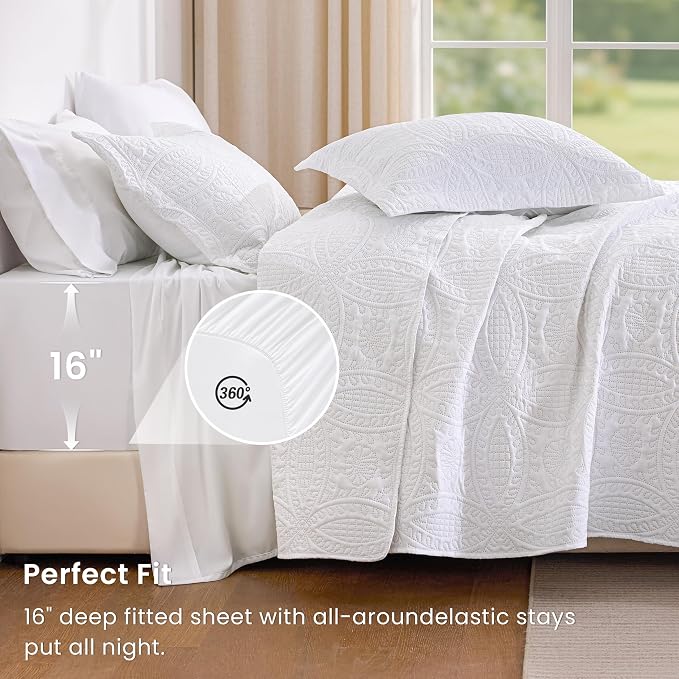 Love's cabin King Quilt Set White, Bed in a Bag King Size Bedding 7 Pieces - Image 3